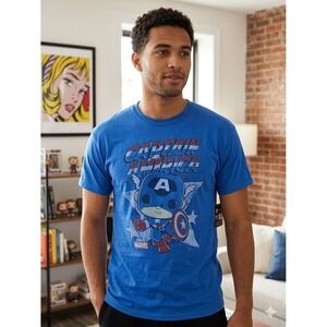 Funko Pop Tees Marvel Captain America Royal Blue Graphic T-Shirt Mens Large NEW